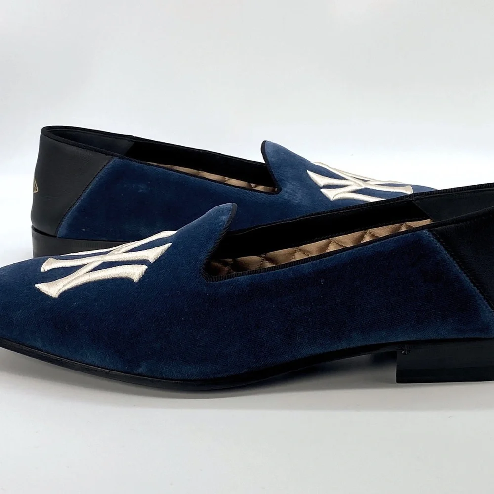Gucci Blue Velvet New York Yankees Loafers Shoes - Picture 9 of 10